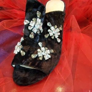 Nicole Miller velvet, rhinestone mules